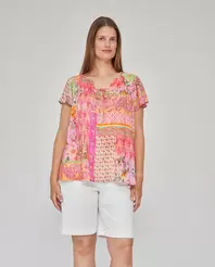 BLUSA ESTAMPADA MANGA CORTAROSA