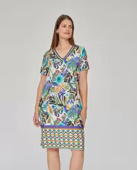 VESTIDO PUNTO ESTAMPADO ESCOTE PICO CRUDO