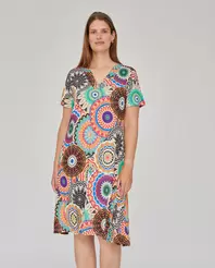 VESTIDO PUNTO ESTAMPADO CON GODETS MULTICOLOR