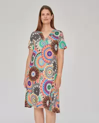 VESTIDO PUNTO ESTAMPADO CON GODETS MULTICOLOR
