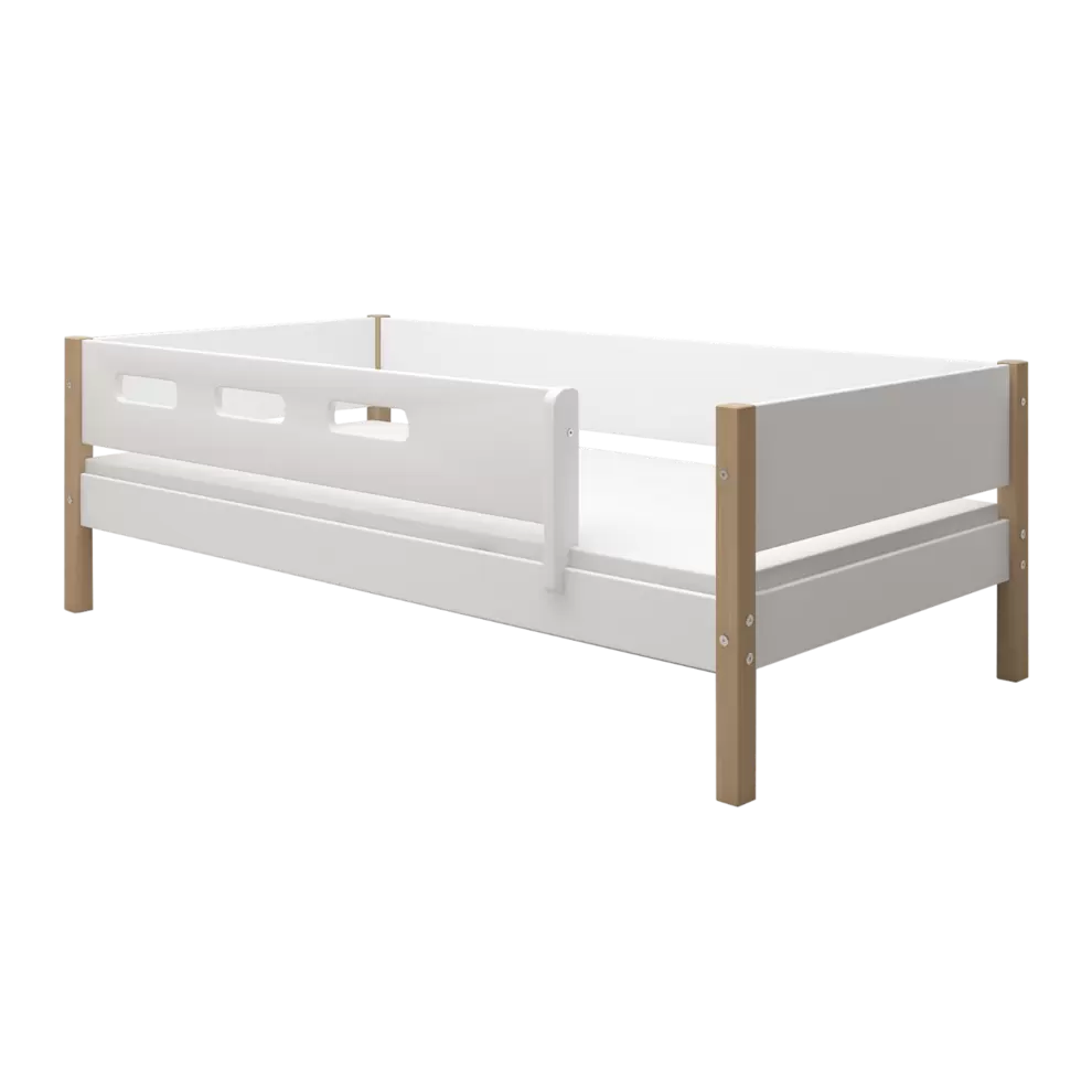 Single Bed with Safety Rail, 90x200 cm, White/Oak