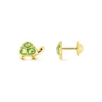 Pendientes infantiles tortuga oro amarillo 9K y esmalte verde