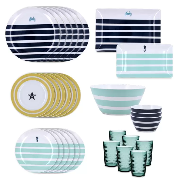 Vajilla melamina Atlantic Quid con vasos plástico para 6 personas