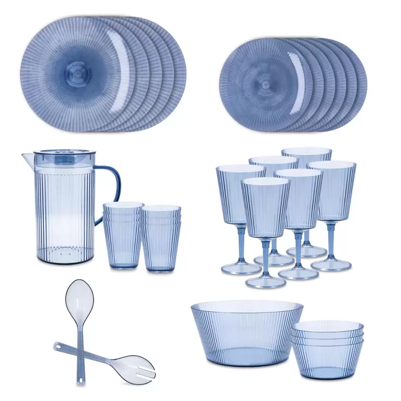 Vajilla, vasos, copas y cubiertos servir 30 piezas poliestireno Sunset Azul