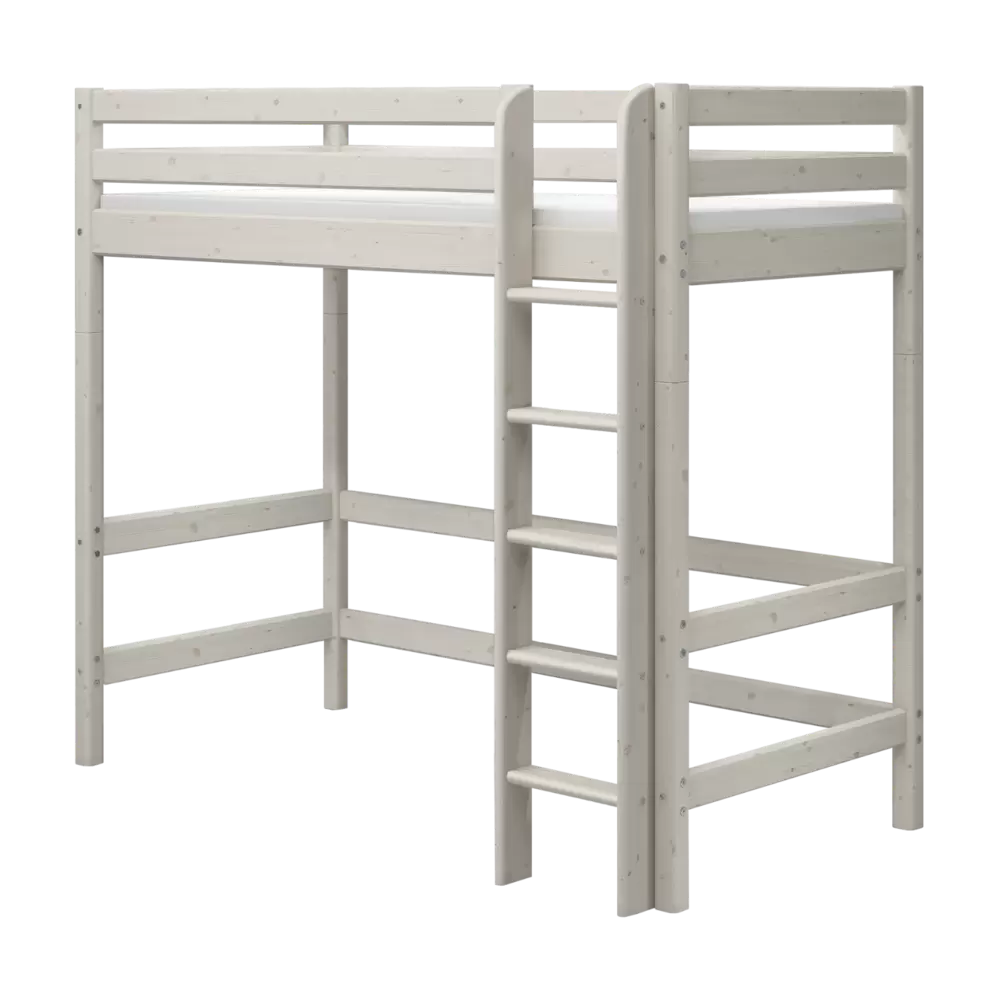High Bed 184 cm with Ladder and Safety Rail, 90x200 cm, White