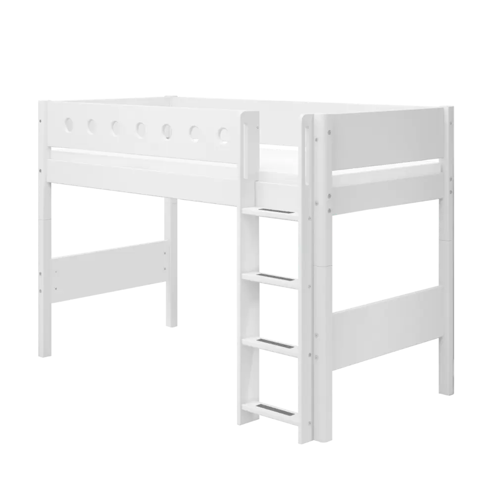 High Bed 143 cm with Ladder and Safety Rail, 90x200 cm, White