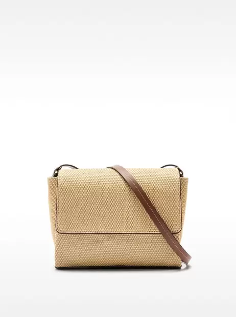 Raffia effect crossbody bag with flap closure