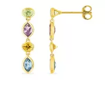 Pendientes de gota en oro 18K, engastados con amatista, peridoto, citrino y topacio en engaste cerrado