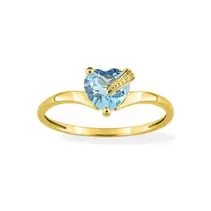 Anillo de oro amarillo de 9K engastado con un topacio azul tratado en forma de corazón