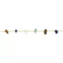 Pulsera de acero dorado adornada con ojo de tigre, turquesa creada, ágata blanca e imitación de cristal de lapislázuli