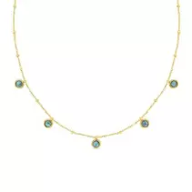 Collar de acero dorado adornado con 5 turquesas creadas