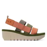 Sandalias cuña fly london yerefly en coral, gris y verde con tiras elásticas