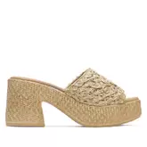 Sandalia de tacón de piel textil taupe  judith porronet