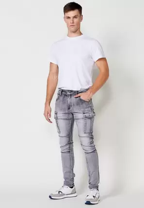 Pantalón largo biker skinny fit Bolsillos laterales con solapas y Detalles en las rodillas color Denim Negro para Hombre