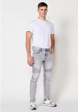 Pantalón denim largo estilo Biker skinny fit con bolsillos con Detalles en las rodillas color Gris para Hombre