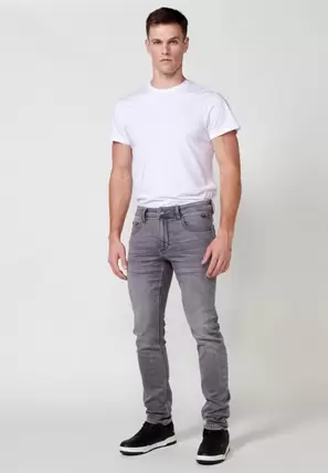 Pantalón largo denim slim fit con Cinco bolsillos, uno cerillero color Gris para Hombre