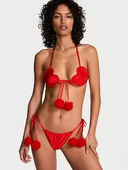 Conjunto de lencería moderna de satén con pompones Heartbreaker