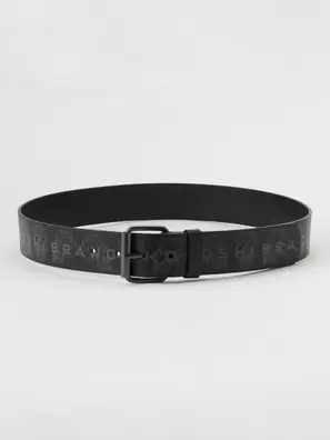Koröshi Logo Printed Leather Effect Belt in Black for Men