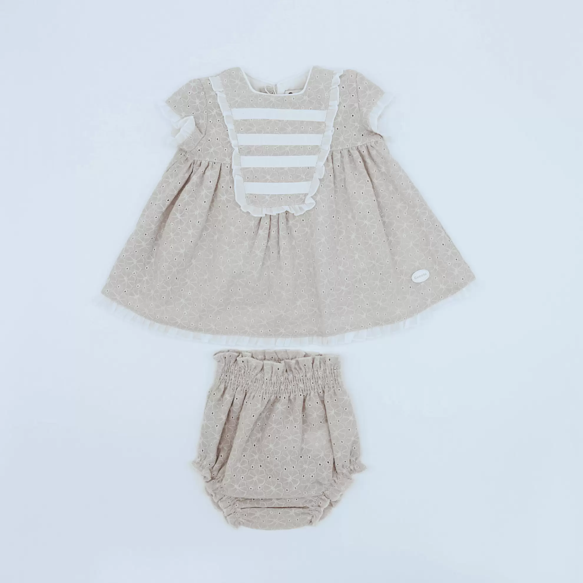 Conjunto vestido y braguita beige bebé niña