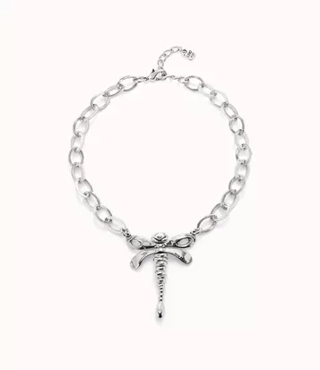 Short link chain necklace with dragonfly