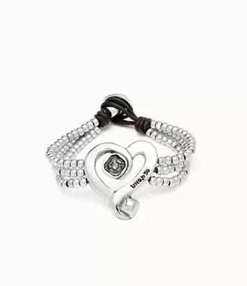 Multi strand leather beaded bracelet with a heart