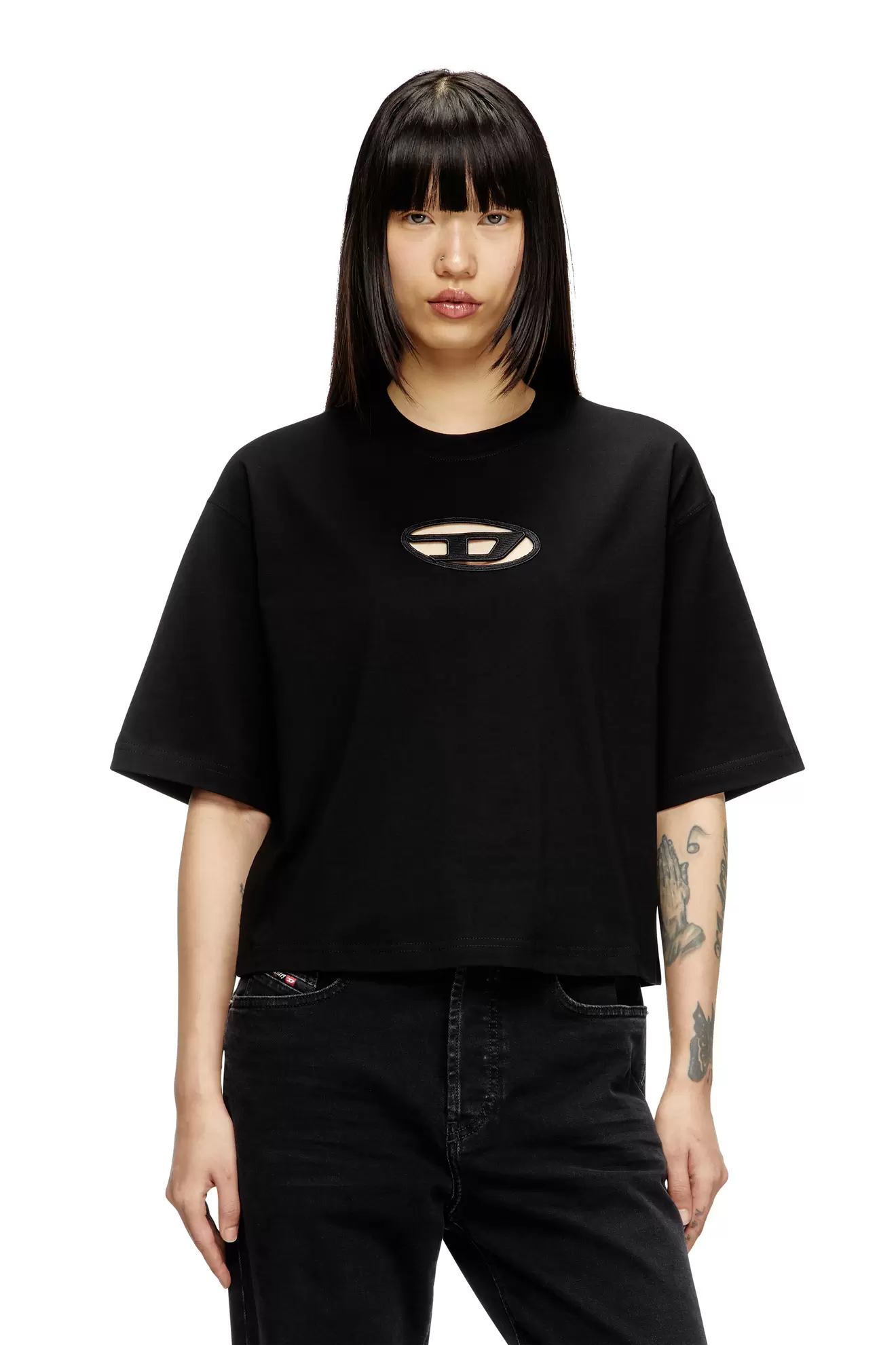 Camiseta boxy con D bordada