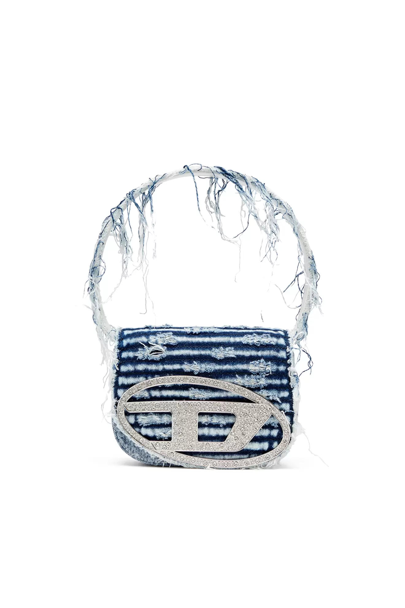 1DR-Bolso icónico de hombro de denim deshilachado