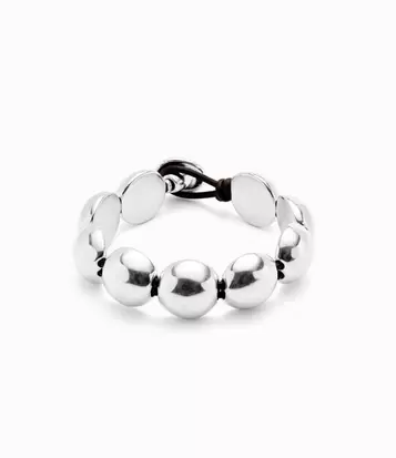Leather bracelet with small round beads