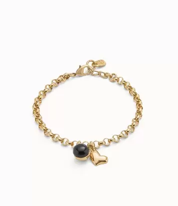 Link chain bracelet with heart charm and murano glass