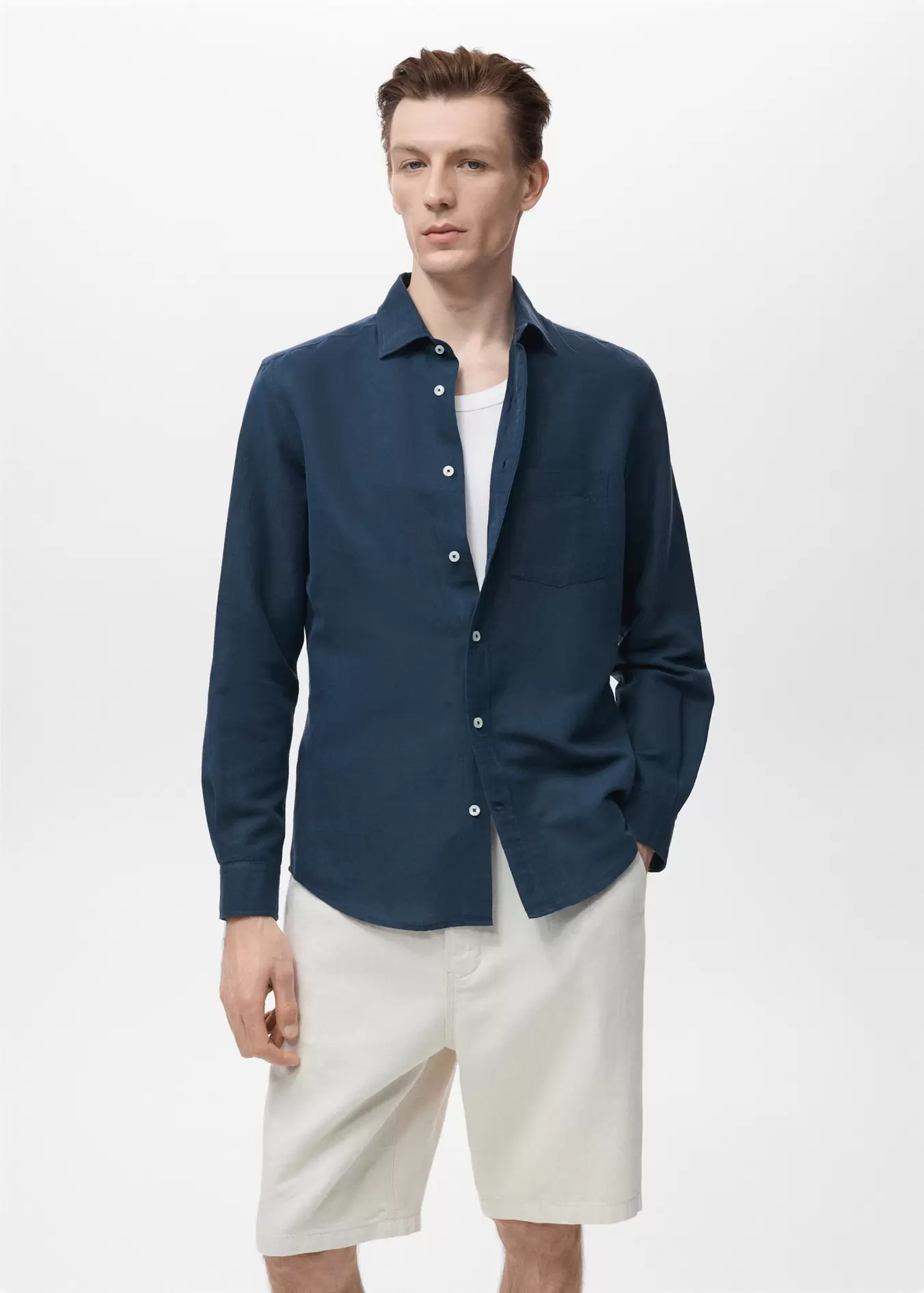 Camisa lino bolsillo