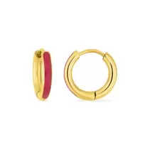 Pendientes de aro en acero dorado y esmalte rosa