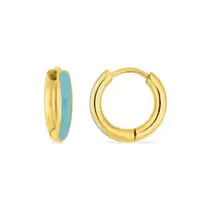 Pendientes de aro en acero dorado y esmalte turquesa