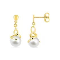 Pendientes largos de oro amarillo 9K y perla 6 mm
