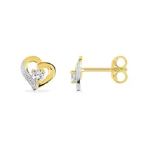 Pendientes corazón en oro 9K bicolor con circonitas