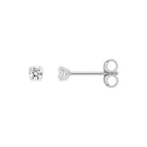 Pendientes oro blanco 9K con circonita 3,5 mm engastada en 4 garras