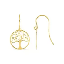Pendientes de gancho arbol de la vida corazones calados en oro de 9K