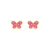 Pendientes diseño mariposa bañado en oro con esmalte rosa y blanco