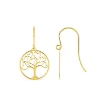 Pendientes de gancho arbol de la vida corazones calados bañado en oro
