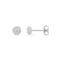 Pendientes de botón en oro blanco 9K con diamantes creados de 0,17 ct