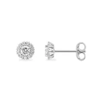 Pendientes de botón en oro blanco 9K con diamantes creados de 0,30 ct