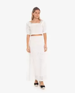 FALDA LARGA BLANCA BORDADA BOHO
