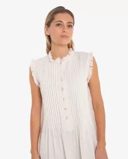 VESTIDO CORTO BLANCO SIN MANGAS CON BOTONES