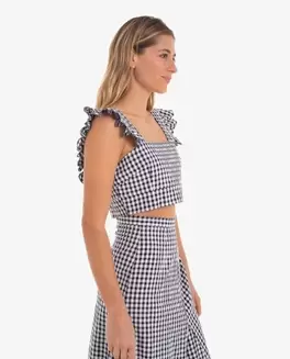 CROP TOP VOLANTE TEJIDO CUADROS VICHY NEGRO