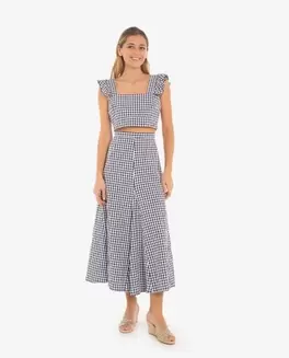 FALDA GODES TEJIDO CUADROS VICHY NEGRO