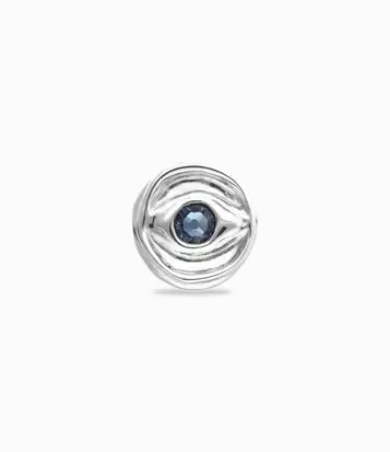 Eye-shaped ring with faceted blue crystal