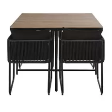 Swann - Ensemble table en composite imitation teck et fauteuils en résine recyclée noire de jardin