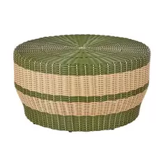 Valencia - Table basse de jardin en résine tressée recyclée beige et vert kaki D80