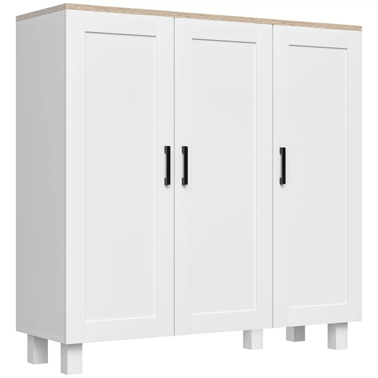 Aparador Galatea Homcom 3 puertas + estantes ajustables blanco 90x90x30 cm