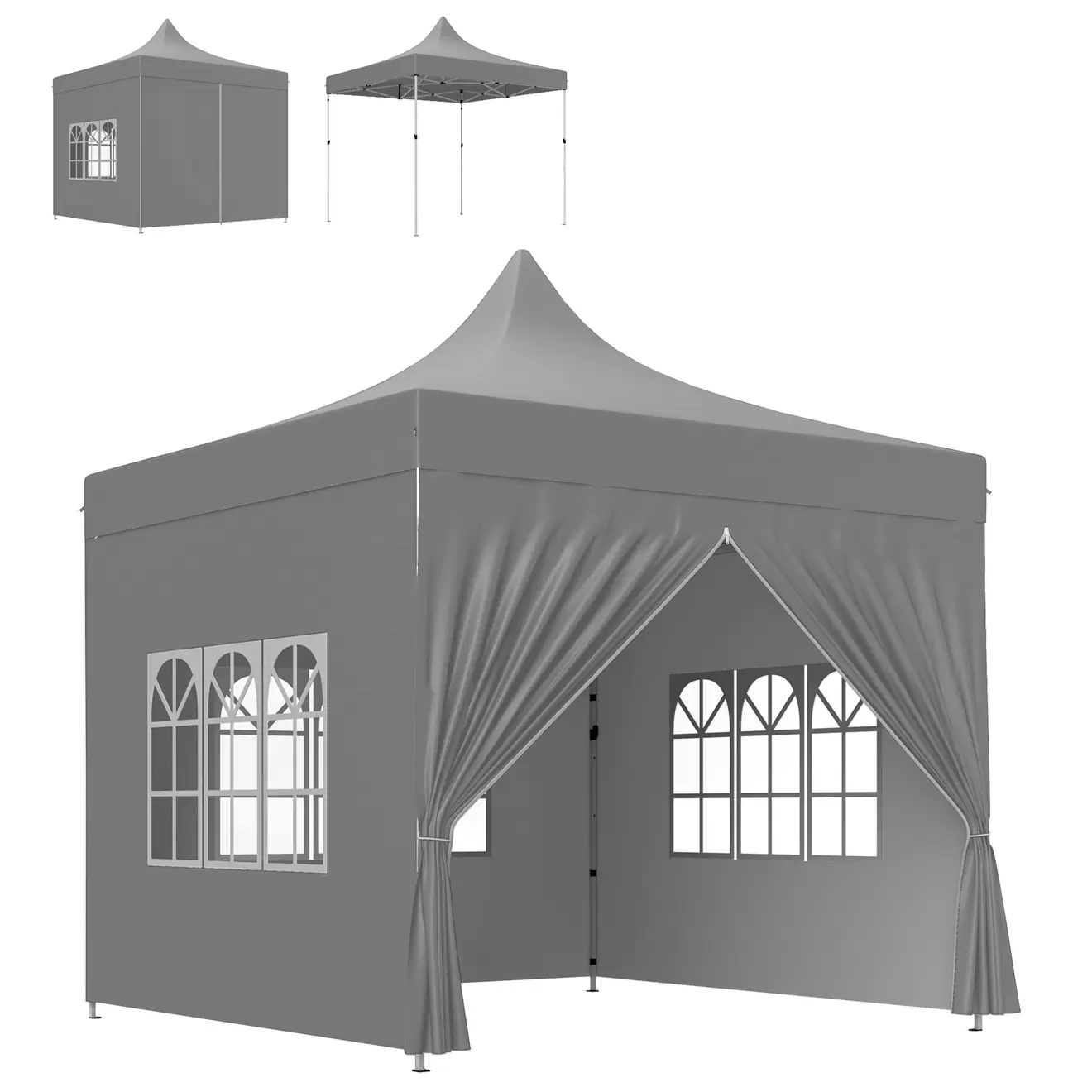 Carpa Zamora Outsunny plegable + paredes desmontables + bolsa gris 325x290x290 cm