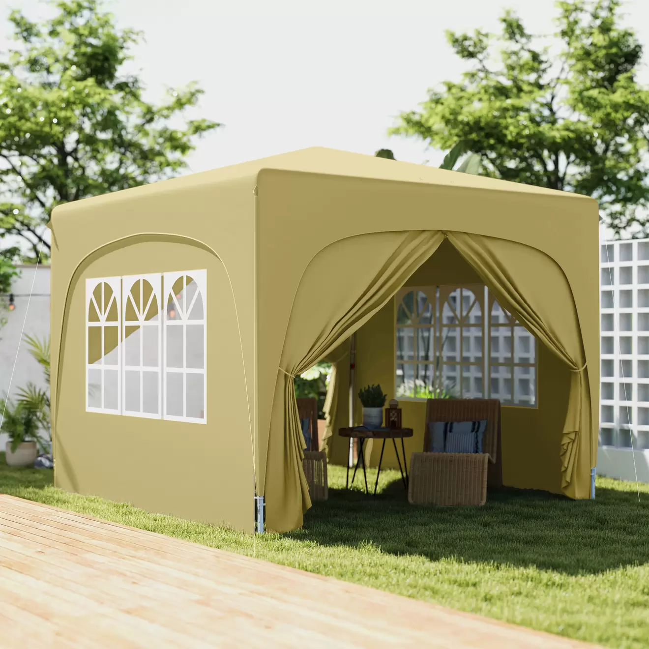 Cenador Garden Outsunny plegable + regulable + 2 ventanas + 2 puertas 300x300 cm